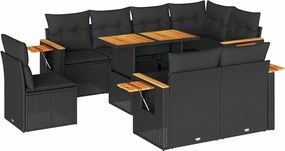 vidaXL Set mobilier grădină perne 9 piese negru poliratan/lemn acacia