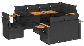 3327611 vidaXL Set mobilier grădină perne 9 piese negru poliratan/lemn acacia