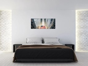 Tablou unei construcții cu steagul SUA (120x50 cm)