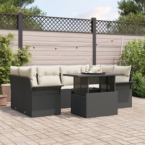 vidaXL Set de canapea de grădină cu 7 piese și perne, rattan poli negru