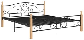 Cadru de pat, negru, 200x200 cm, metal black and light wood, 200 x 200 cm