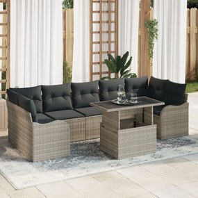 Set de canapea vidaXL cu 8 piese cu perne gri deschis din poli-ratan