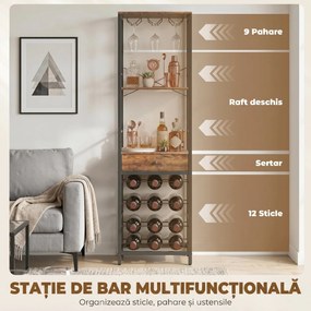 HOMCOM Dulap de Bar, Mobilier de Bar cu Sertar și Suport pentru Pahare, Maro Rustic | Aosom Romania