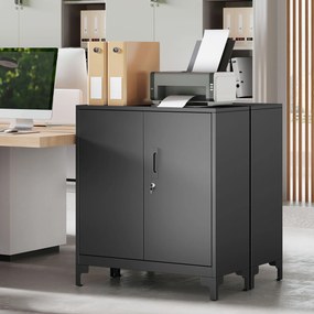 HOMCOM Dulap birou din metal, uși blocabile, comodă de birou, design cu două niveluri, Negru | Aosom Romania
