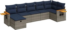 vidaXL Set canapele de grădină, 7 piese, cu perne, gri, poliratan