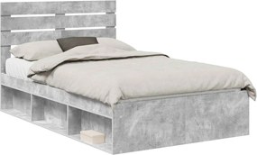 vidaXL Cadru de pat cu headboard Beton 120 x 190 cm Lemn de pin masiv