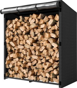 Outsunny Raft pentru lemne, suport pentru lemne din oțel, husă din material, sarcină 300 kg, 140 x 70 x 154 cm, Negru | Aosom Romania