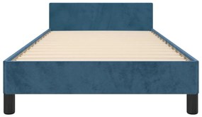 Cadru de pat cu tablie, albastru inchis, 90x190 cm, catifea Albastru inchis, 90 x 190 cm, Culoare unica si cuie de tapiterie