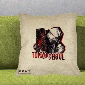 Perna Personalizata Tokyo Ghoul Ken Kaneki Anime, 40x40 cm, Crem, Husa Detasabila, Perna Inclusa, BEKZ®