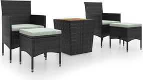 vidaXL Set mobilier grădină, 5 piese, negru, poliratan și lemn acacia