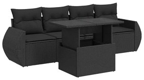 3326556 vidaXL Set mobilier de grădină cu perne, 5 piese, negru, poliratan