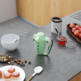 Mixer manual SMEG 50's Style HMF01PGEU, 250 W, 9 viteze, Functie Turbo, Afisaj LED, Timer, Accesorii, Verde
