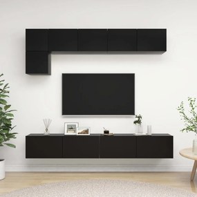 Set dulapuri TV, 5 piese, negru, PAL 1, Negru, 100 x 30 x 30 cm