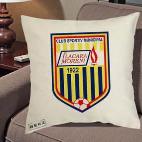 Perna Personalizata CSM Flacara Moreni 1922 Fotbal, 40x40 cm, Ecru, Husa Detasabila, Perna Inclusa, BEKZ®