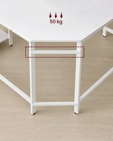 Birou in forma L, 138 x 138 x 76 cm, PAL melaminat / metal, alb, Vasagle