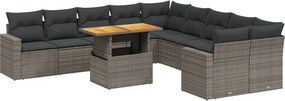 vidaXL Set canapele de grădină cu perne, 11 piese, gri, poliratan