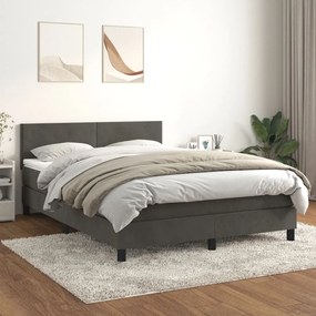 3141186 vidaXL Pat box spring cu saltea, gri închis, 140x200 cm, catifea