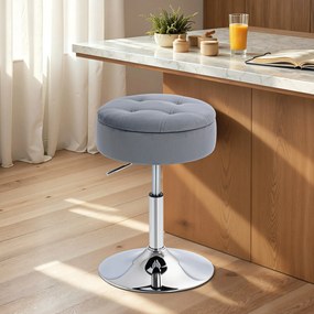 HOMCOM Round Bar Stool, Height Adjustable Swivel Pub Chair with Storage and Metal Base, Backless Tufted Makeup Stool for Breakfast Counter, Kitchen Island, Bedroom, Living Room, Grey | Aosom Romania