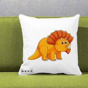 Perna Decorativa Triceratops Portocaliu, 40x40 cm, Alba Mata, Husa Detasabila, Perna Inclusa, BEKZ®