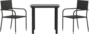 vidaXL Set mobilier de grădină, 3 piese, negru, poliratan și oțel
