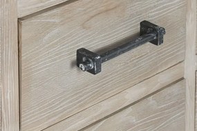 Comodă cu multe sertare, lungă, din lemn de hevea și metal, natur, cu 12 sertare, mânere tip bară și soclu, 89 x 170 x 40 cm, „Madeleine”