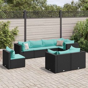 vidaXL Set mobilier de grădină cu perne, 8 piese, negru, poliratan