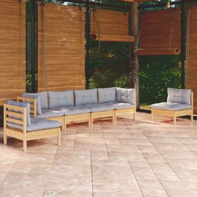3096195 vidaXL Set mobilier grădină cu perne gri, 6 piese, lemn de pin