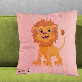 Perna Decorativa Pui de Leu Kawaii, 40x40 cm, Roz, Husa Detasabila, Perna Inclusa, BEKZ®