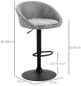 HOMCOM Set 2 Scaune Bar Rotative Piele PU Gri, Confortabile și Reglabile în Înălțime | Aosom Romania