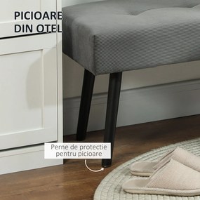 HOMCOM Bancă Tapițată din Catifea cu Șezut Căptușit și Picioare din Oțel, 100x36x45 cm, Gri | Aosom Romania