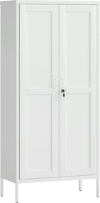 HOMCOM Dulap pentru Birou în Oțel cu 3 Rafturi Reglabile cu Serratură și 2 Chei, 80x40x175 cm, Alb | Aosom Romania