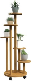 Outsunny Suport pentru plante din bambus rafturi rotunde pentru flori suport pentru ghivece de flori 5 nivele lemn natural | Aosom Romania