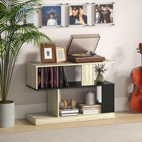 HOMCOM Măsuță laterală în formă de S, măsuță de canapea cu 3 niveluri și rafturi de depozitare, 90 x 30 x 61 cm, efect lemn natural negru | Aosom Romania