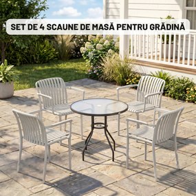 Outsunny Set 4 Scaune de Grădină Stackabile din Polipropilenă Anti-UV, Design Lamelar cu Cotiere, pentru Terasă Balcon Exterior Interior, Gri | Aosom Romania