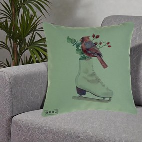 Perna Decorativa Cardinal Rosu pe Patina de Gheata, 40x40 cm, Verde, Husa Detasabila, Perna Inclusa, BEKZ®