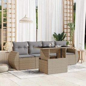 vidaXL Set canapele de grădină cu perne, 5 piese, bej, poliratan