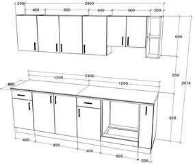 Set haaus V17, Gri Lucios/Alb, MDF, Blat Thermo 28 mm, L 240 cm