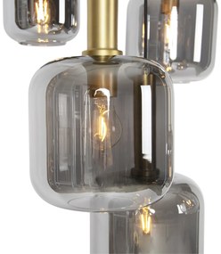 Lampă suspendată inteligentă neagră cu auriu cu sticlă fumurie incluzând 5 Wifi A60 - Zuzanna