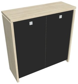 Dulap mediu Verno 128 x 46 x 130 cm, uși de sticlă, salcâm / negru