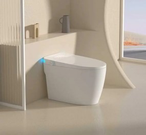 Smart WC R02 – Vas de Toaletă Inteligent cu rezervor integrat, deschidere automată, spălare cu apă caldă, uscare, senzor de picior, capac cu încălzire, afișaj LED, evacuare P-Trap, Alb