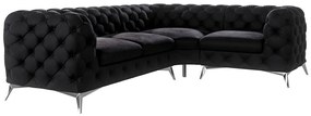 Colțar negru cu tapițerie din catifea (cu colț pe partea dreaptă/în formă de ”L”) Chelsea – Ropez