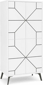 Dulap DUNE, alb/negru, PAL melaminat, cu 4 usi, 63x36x136 cm