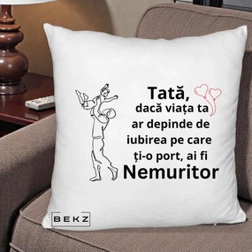 Cadou pentru Tata - Perna Personalizata Tata Nemuritor Joaca in Aer, 40x40 cm, Alb Pufos, Husa Detasabila, Perna Inclusa, BEKZ®