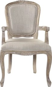 Scaun cu brațe dining Louis XV din lemn sculptat tapițat cu stofă bej, 57×57×94 cm, „Versailles"
