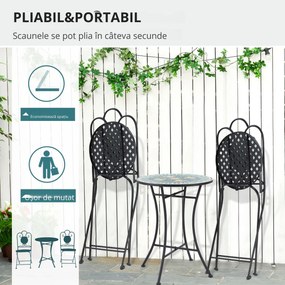 Set de Gradina Outsunny cu Mozaic de 3 Piese, din Metal, Verde | Aosom Romania