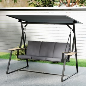 Outsunny Balansoar exterior de grădină cu 3 locuri, acoperiș reglabil, 2 tăvi, perne și cadru metalic, sarcină 360 kg, gri | Aosom Romania