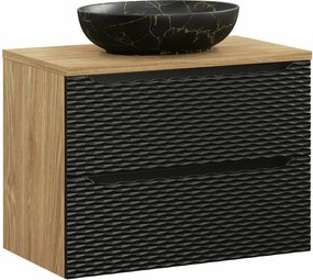 Set dulap baza suspendat 80 cm cu blat si lavoar Comad Ocean stejar uleiat si negru mat