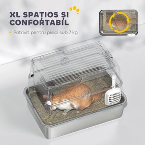 PawHut Extra Large din Oțel Inoxidabil, Litieră pentru Pisici cu Lopățică, Capac Rabatabil | Aosom Romania