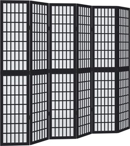 vidaXL Paravan de cameră cu 6 panouri, negru, lemn masiv paulownia