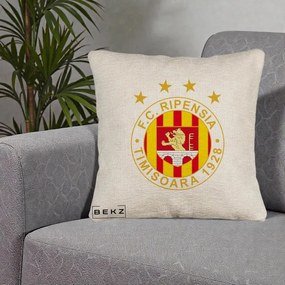 Perna Personalizata FC Ripensia Timisoara 1928, 40x40 cm, Bej Canapea, Husa Detasabila, Perna Inclusa, BEKZ®
